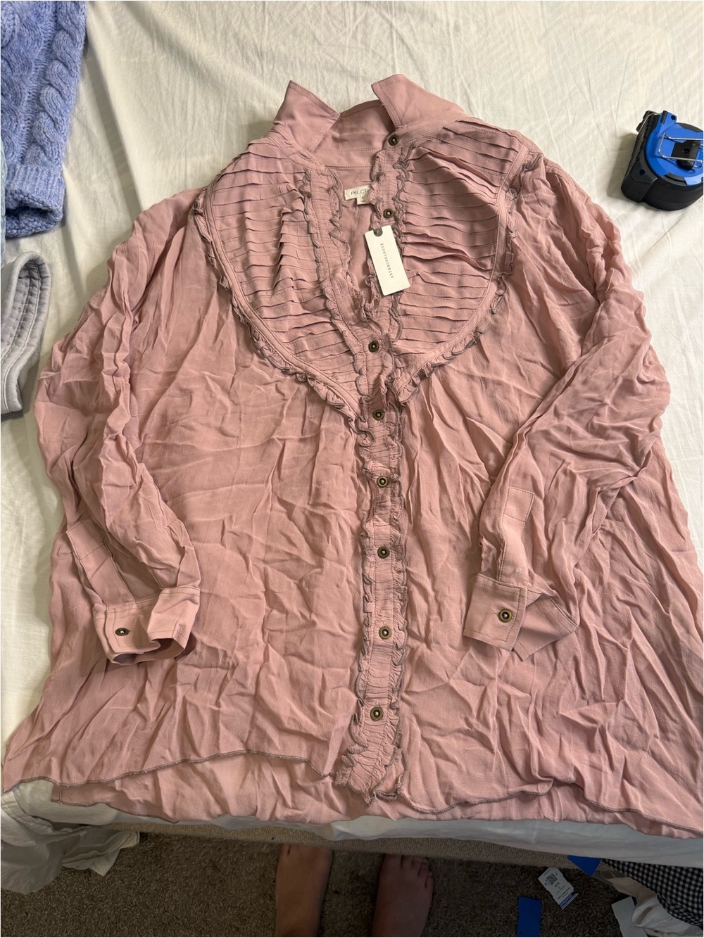 Women's Blush Pink Ruffle-Trim Button Front Top